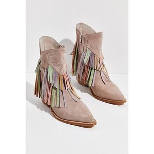 NEW Free People Lawless Fringe Western Boots Suede Pastel Size 37 / US 6.5